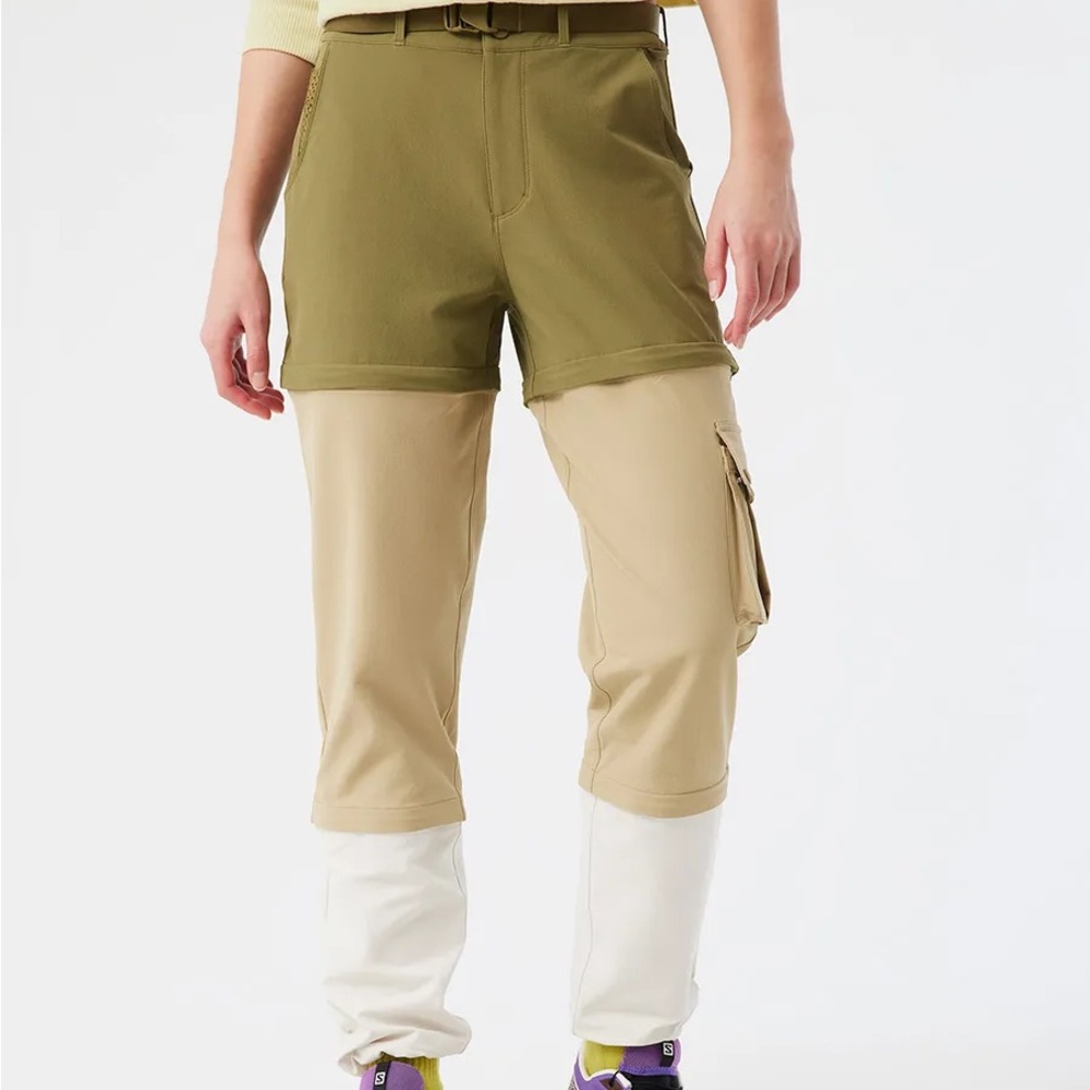 Outdoor Voices RecTrek Zip-Off Pant, NEW, XS, Kelp/Khaki/Bone